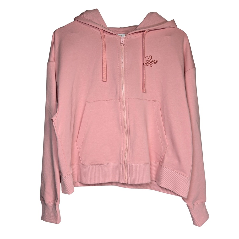 Puma Pink Script Logo Zip Up‎ Hoodie Sweatshirt Women's Medium